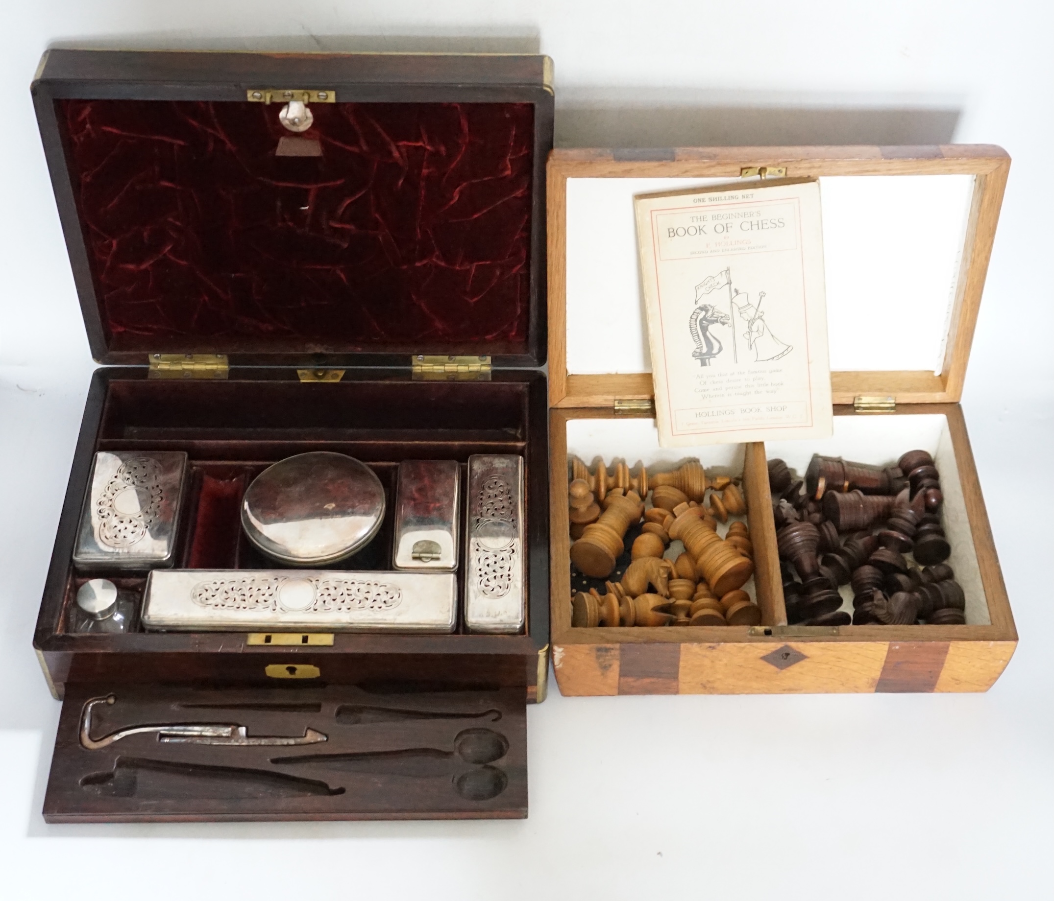 A Victorian brass bound rosewood toilet box